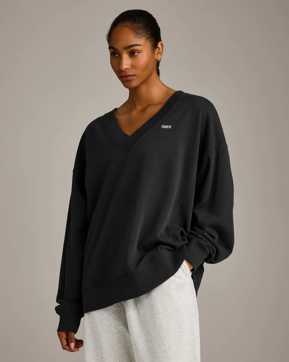 Cotton Vintage Lounge V Neck Sweatshirt