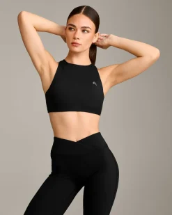 EasyLift™ High Neck Sports Bra with Grey Logo