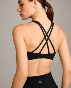 EasyLift™ High Neck Sports Bra with Grey Logo