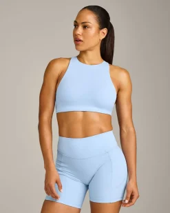 EasyLift™ High Neck Sports Bra with Grey Logo