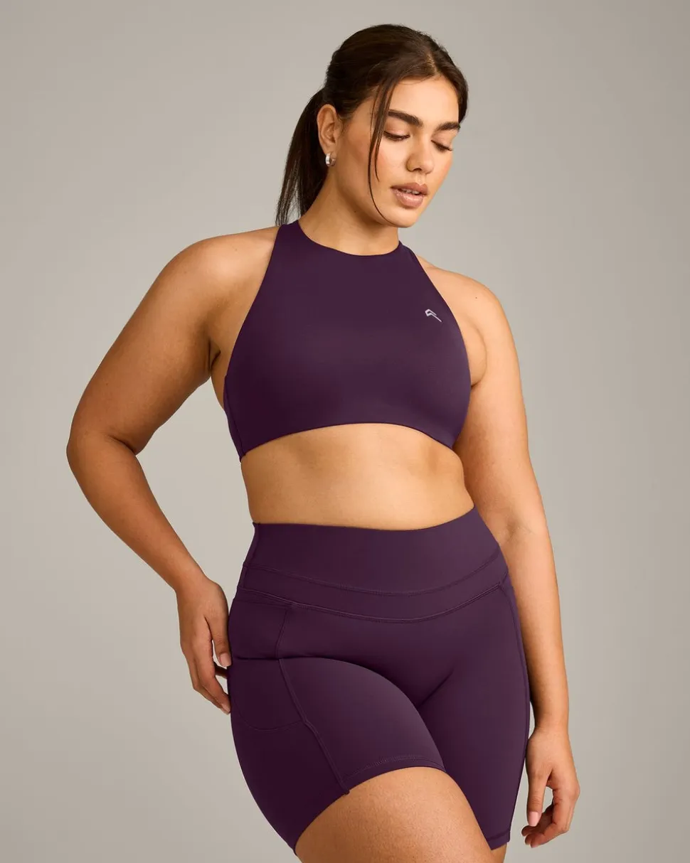 EasyLift™ High Neck Sports Bra with Grey Logo