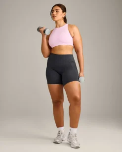 EasyLift™ High Neck Sports Bra with Grey Logo
