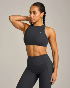 EasyLift™ High Neck Sports Bra with Grey Logo