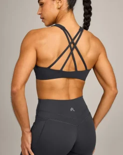 EasyLift™ High Neck Sports Bra with Grey Logo
