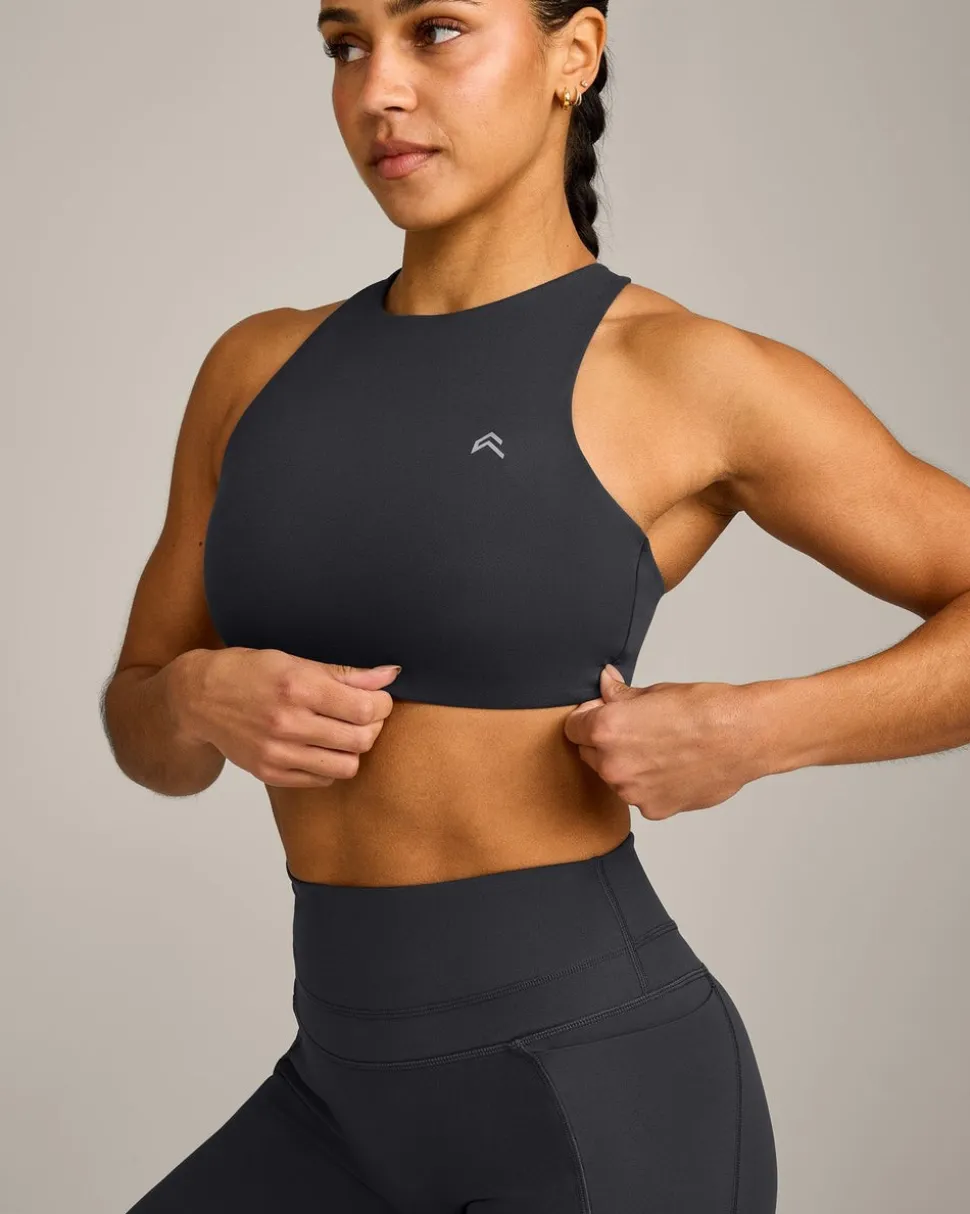 EasyLift™ High Neck Sports Bra with Grey Logo