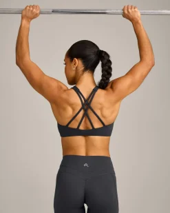EasyLift™ High Neck Sports Bra with Grey Logo
