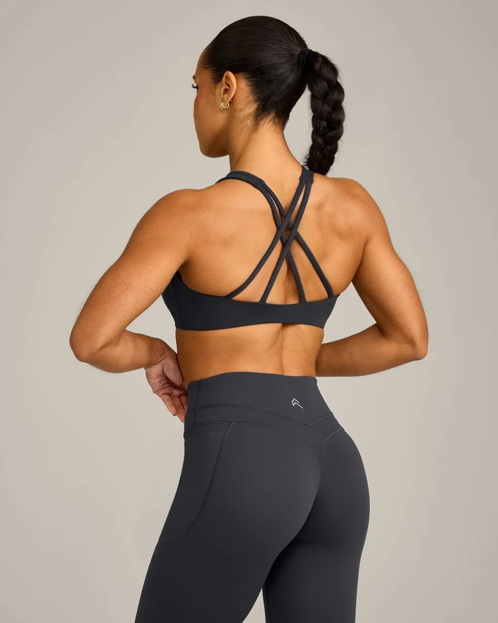 EasyLift™ High Neck Sports Bra with Grey Logo