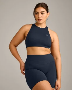 EasyLift™ High Neck Sports Bra with Grey Logo