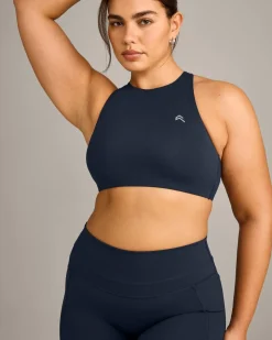 EasyLift™ High Neck Sports Bra with Grey Logo