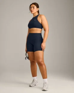 EasyLift™ High Neck Sports Bra with Grey Logo