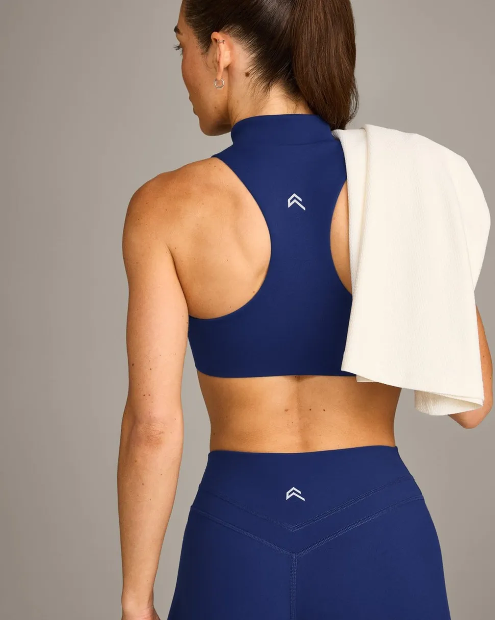 EasyLift™ Zip High Neck Sports Bra with Grey Logo
