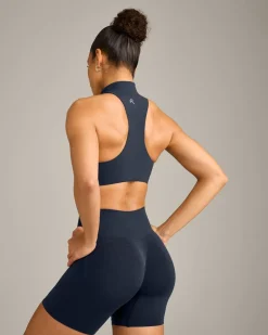 EasyLift™ Zip High Neck Sports Bra with Grey Logo