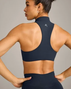 EasyLift™ Zip High Neck Sports Bra with Grey Logo