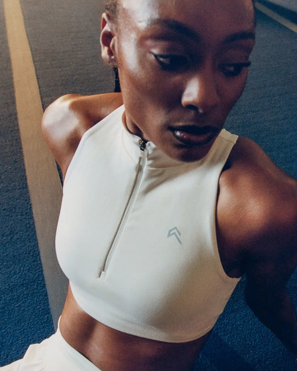 EasyLift™ Zip High Neck Sports Bra with Grey Logo