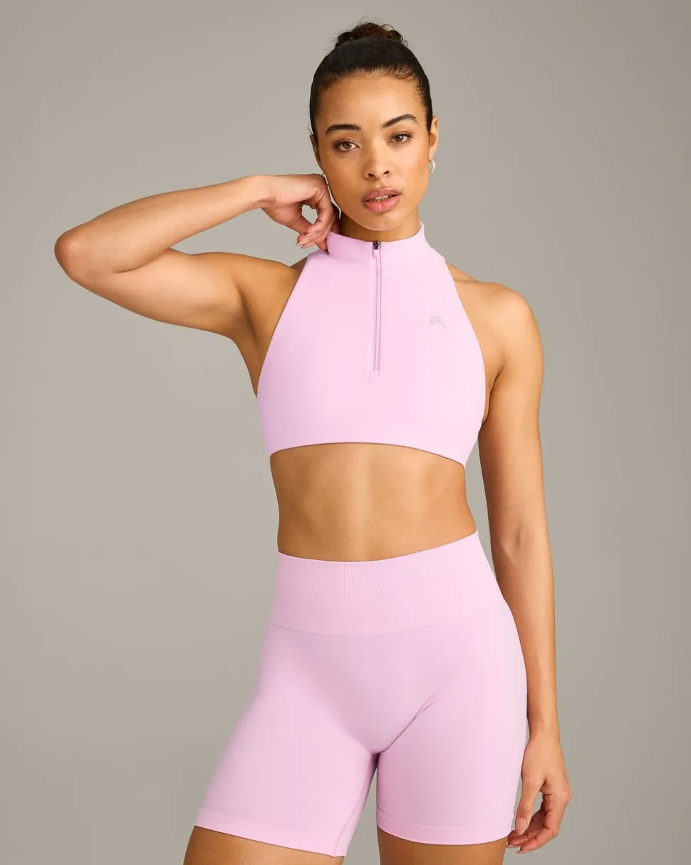 EasyLift™ Zip High Neck Sports Bra with Grey Logo