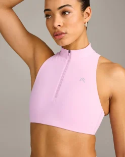 EasyLift™ Zip High Neck Sports Bra with Grey Logo