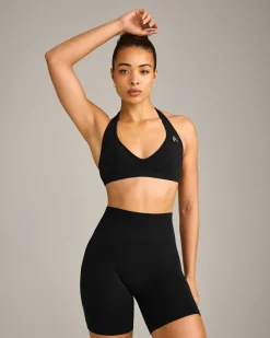 EffortlessLift™ Seamless Halter Neck Sports Bra with Grey Logo
