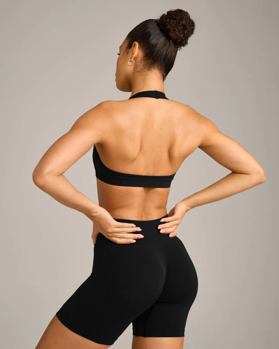 EffortlessLift™ Seamless Halter Neck Sports Bra with Grey Logo