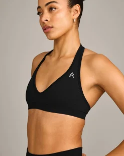 EffortlessLift™ Seamless Halter Neck Sports Bra with Grey Logo