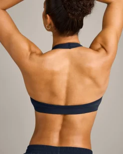 EffortlessLift™ Seamless Halter Neck Sports Bra with Grey Logo