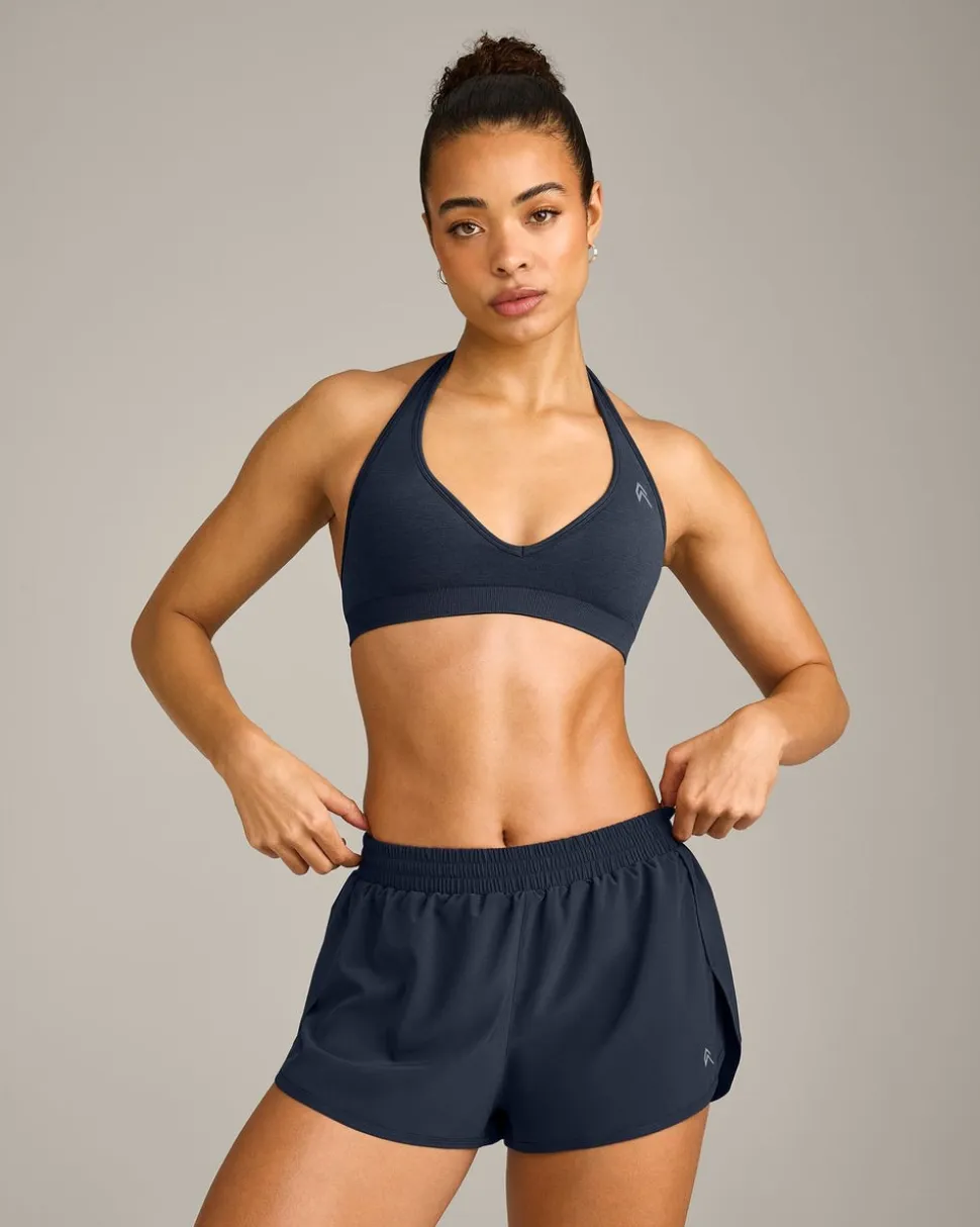 EffortlessLift™ Seamless Halter Neck Sports Bra with Grey Logo