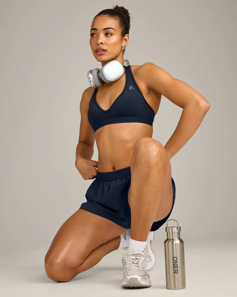 EffortlessLift™ Seamless Halter Neck Sports Bra with Grey Logo