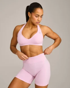 EffortlessLift™ Seamless Halter Neck Sports Bra with Grey Logo