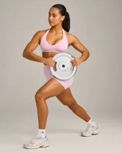 EffortlessLift™ Seamless Halter Neck Sports Bra with Grey Logo