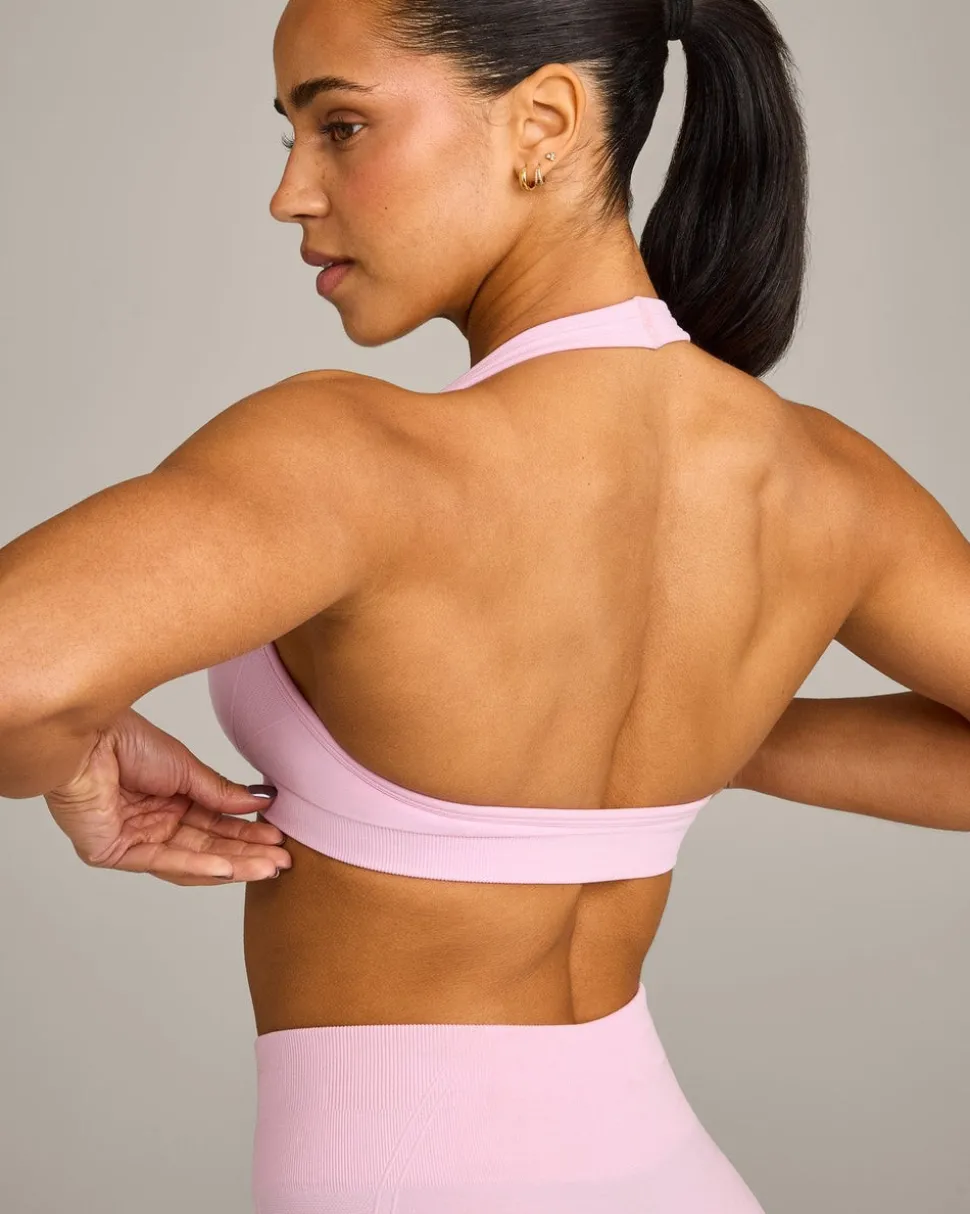 EffortlessLift™ Seamless Halter Neck Sports Bra with Grey Logo