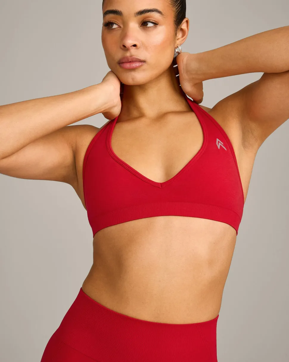 EffortlessLift™ Seamless Halter Neck Sports Bra with Grey Logo