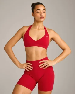 EffortlessLift™ Seamless Halter Neck Sports Bra with Grey Logo