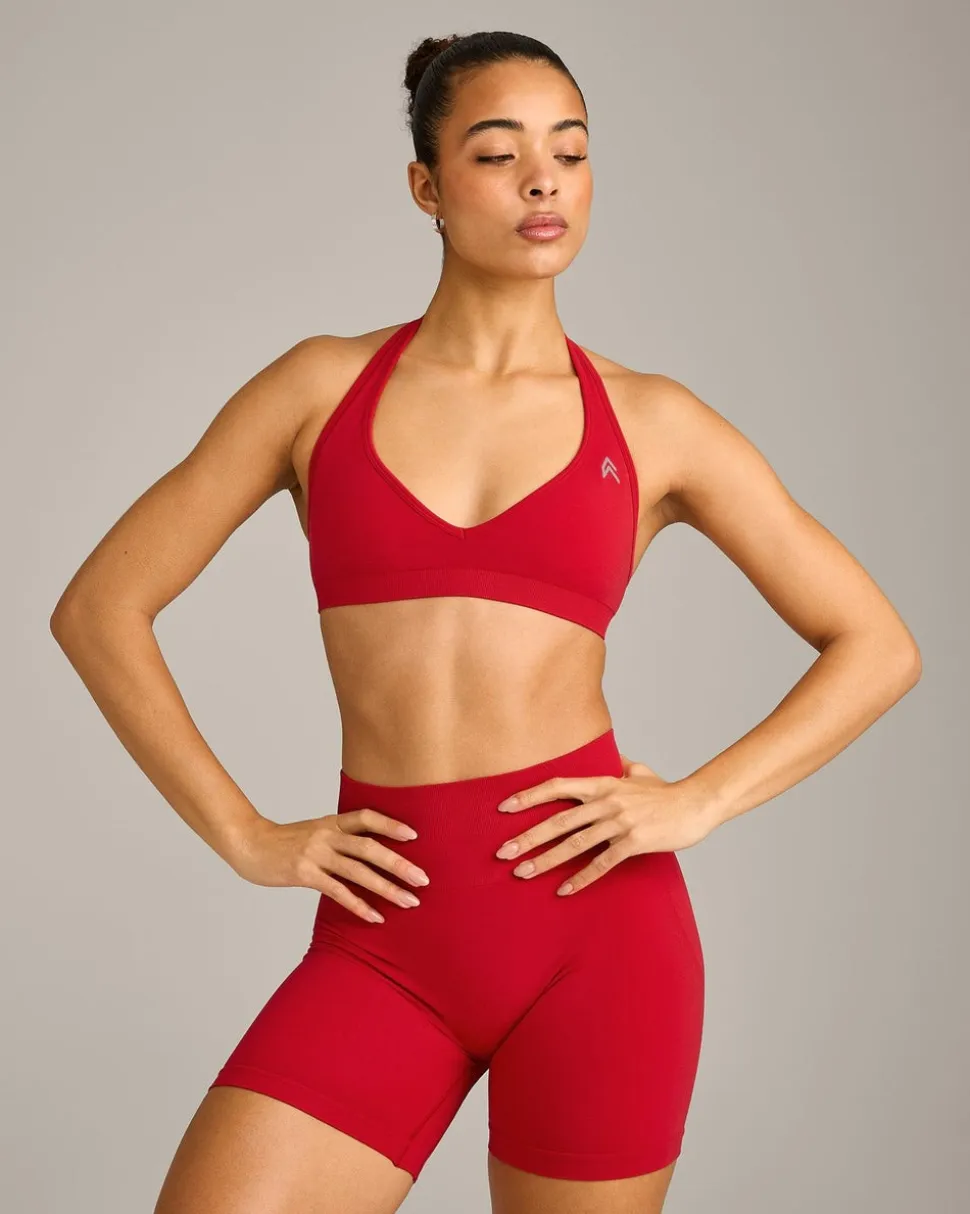 EffortlessLift™ Seamless Halter Neck Sports Bra with Grey Logo