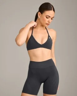 EnhanceLift™ Seamless Minimal Halter Neck Bralette with Grey Logo