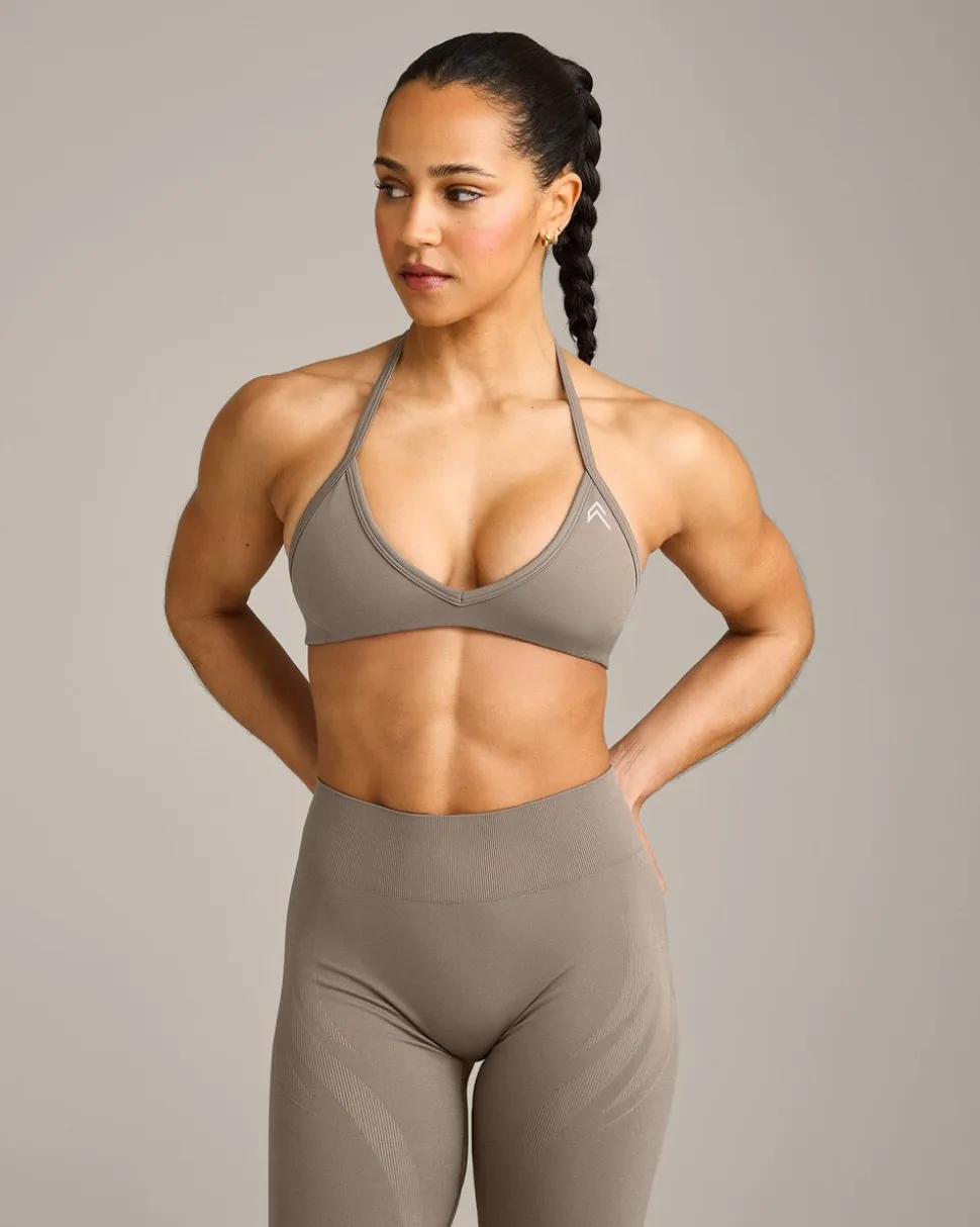 EnhanceLift™ Seamless Minimal Halter Neck Bralette with Grey Logo