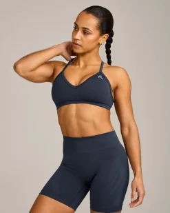 EnhanceLift™ Seamless Strappy Sports Bra with Grey Logo