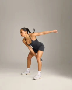 EnhanceLift™ Seamless Strappy Racer Vest with Built in Bra Shelf with Grey Logo