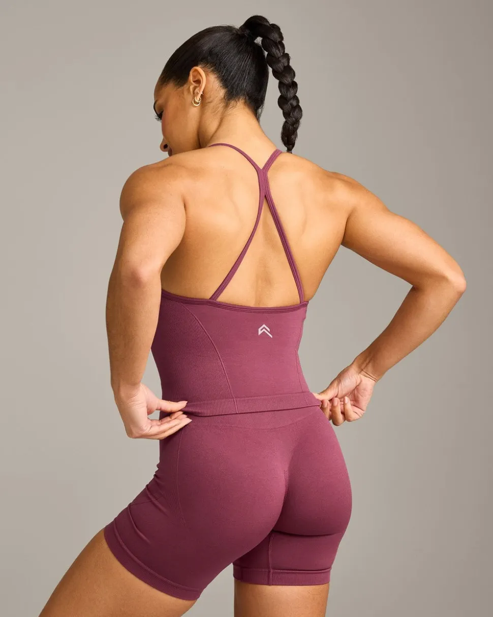 EnhanceLift™ Seamless Strappy Racer Vest with Built in Bra Shelf with Grey Logo