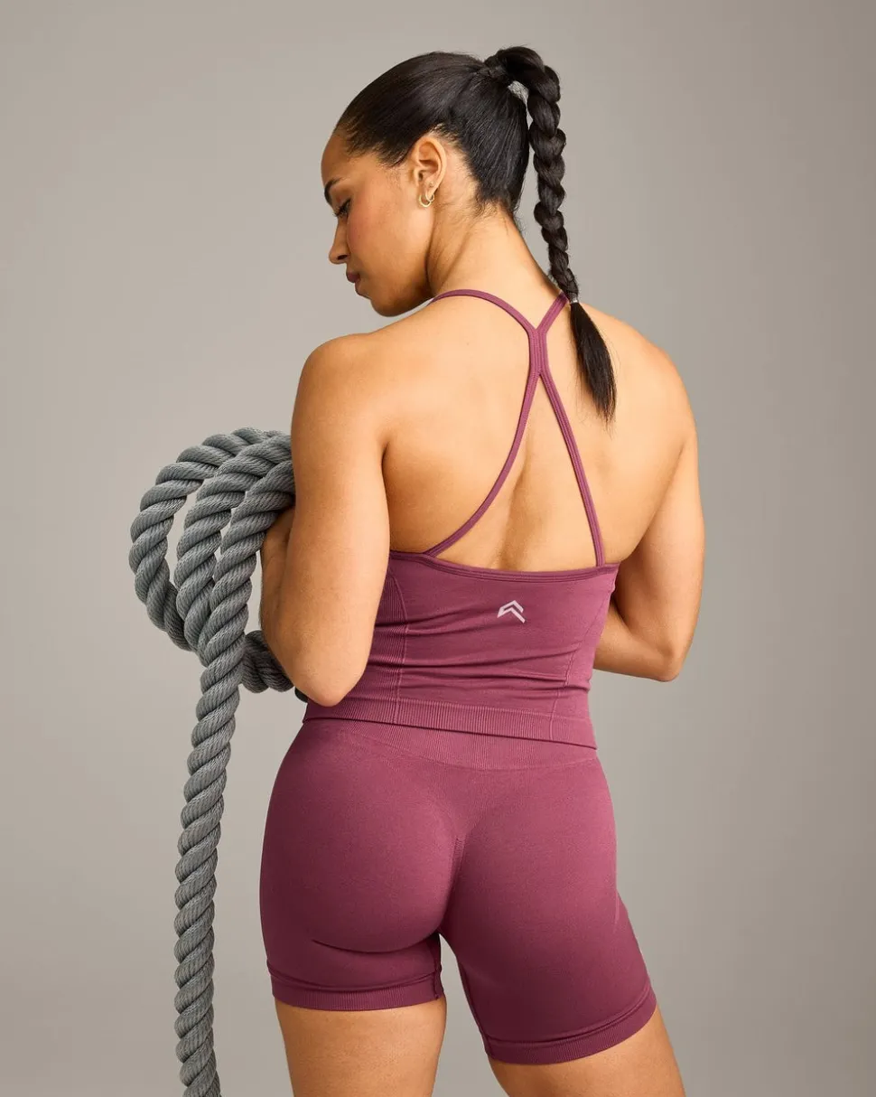 EnhanceLift™ Seamless Strappy Racer Vest with Built in Bra Shelf with Grey Logo