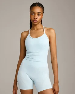 EnhanceLift™ Seamless Strappy Racer Vest with Built in Bra Shelf with Grey Logo
