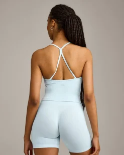 EnhanceLift™ Seamless Strappy Racer Vest with Built in Bra Shelf with Grey Logo