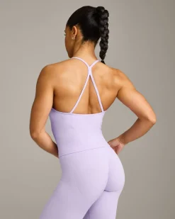 EnhanceLift™ Seamless Strappy Racer Vest with Built in Bra Shelf with Grey Logo