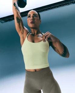 EnhanceLift™ Seamless Strappy Racer Vest with Built in Bra Shelf with Grey Logo