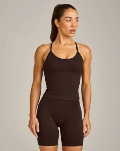 EnhanceLift™ Seamless Strappy Racer Vest with Built in Bra Shelf with Grey Logo