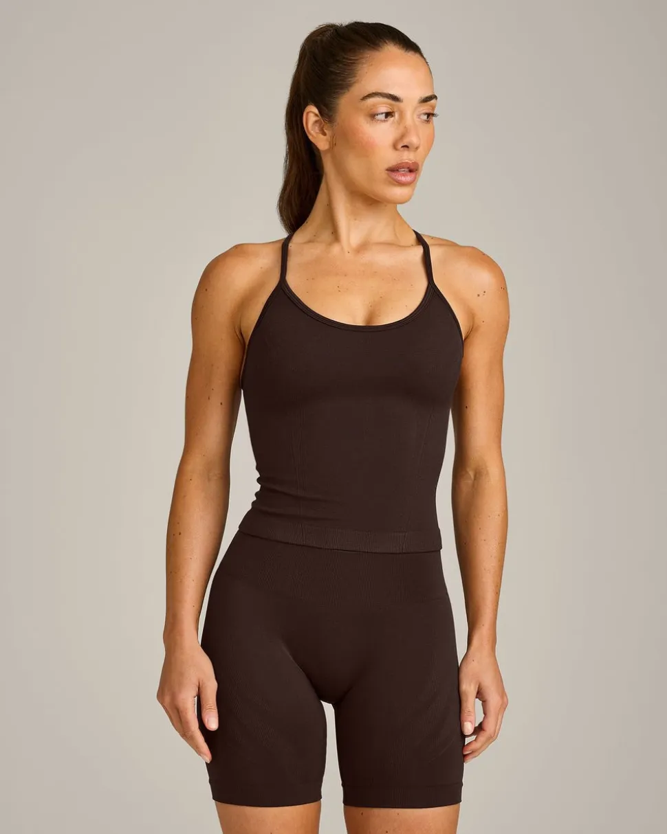 EnhanceLift™ Seamless Strappy Racer Vest with Built in Bra Shelf with Grey Logo