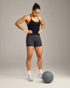 EnhanceLift™ Seamless Strappy Racer Vest with Built in Bra Shelf with Grey Logo