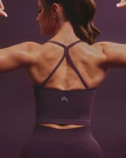 EnhanceLift™ Seamless Strappy Racer Vest with Built in Bra Shelf with Grey Logo