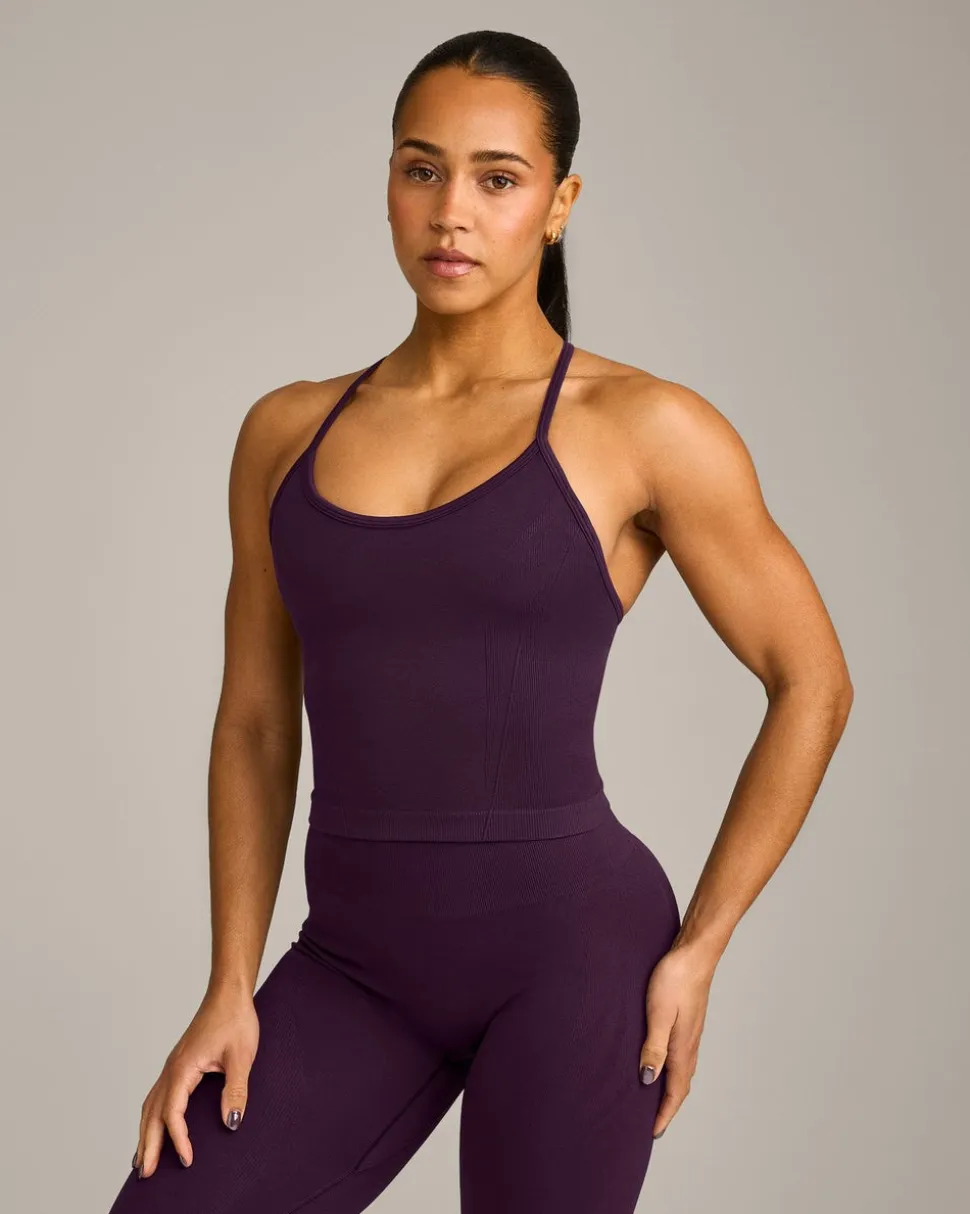 EnhanceLift™ Seamless Strappy Racer Vest with Built in Bra Shelf with Grey Logo