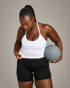 EnhanceLift™ Seamless Strappy Racer Vest with Built in Bra Shelf with Grey Logo