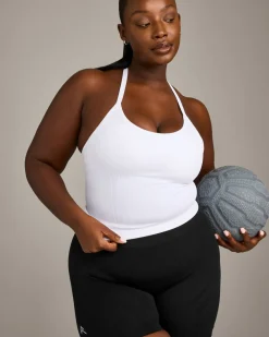 EnhanceLift™ Seamless Strappy Racer Vest with Built in Bra Shelf with Grey Logo