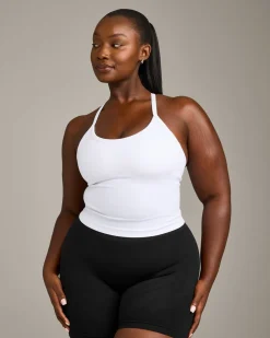 EnhanceLift™ Seamless Strappy Racer Vest with Built in Bra Shelf with Grey Logo